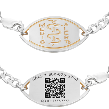 QR Code Figaro Medical ID Bracelet Sterling Silver